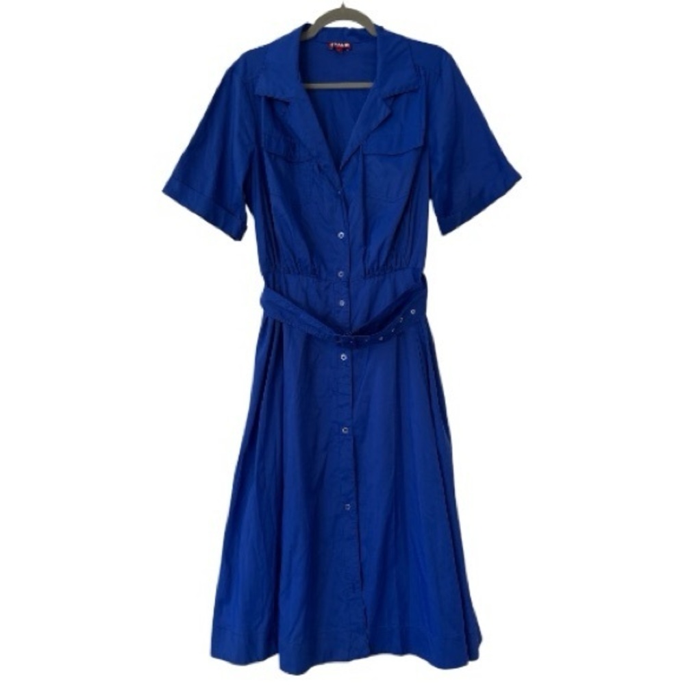 STAUD Millie Belted Shirt Midi Dress in Blue Lapis Size 12